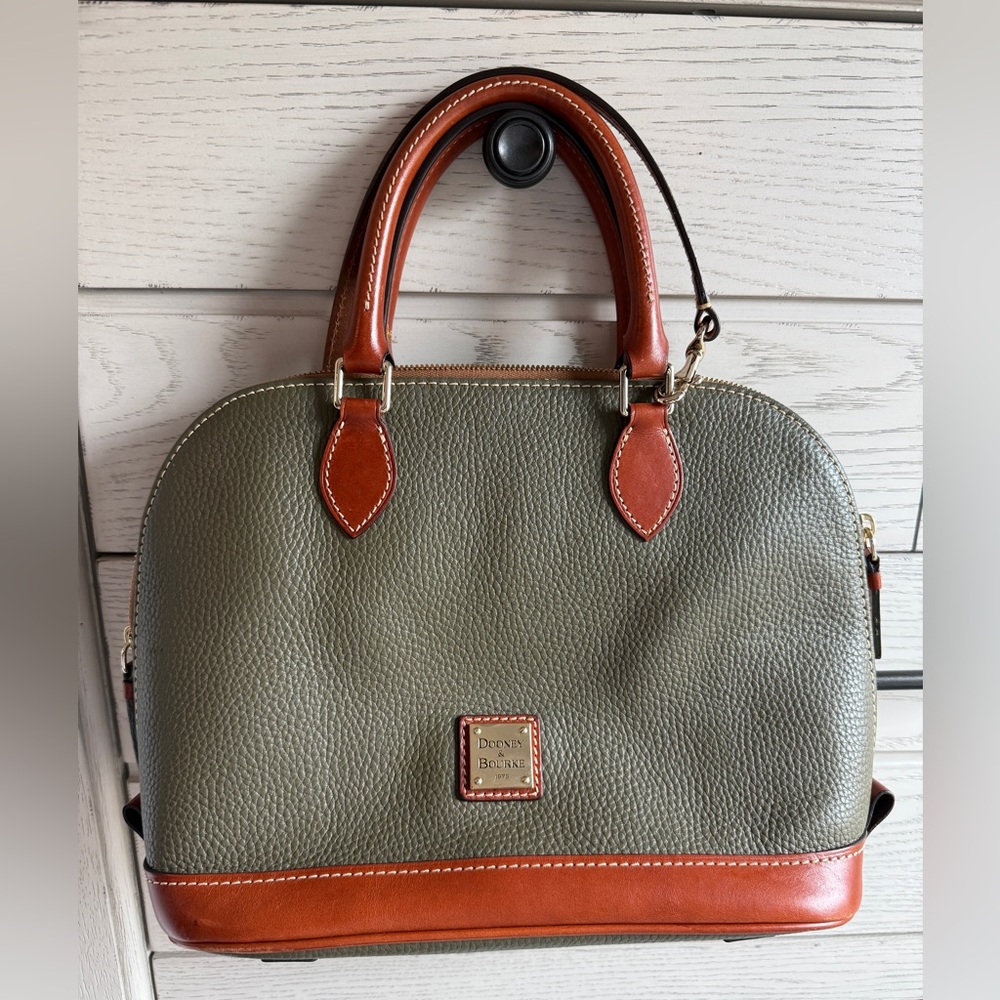 Dooney & Bourke Olive Pebbled Leather Satchel with Saddle Trim